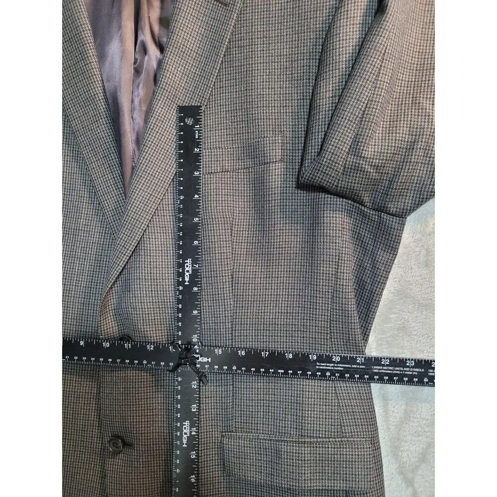 Lauren Ralph Sport Coat Mens 46L Gray Check Wool Twill 2 Button Blazer Long